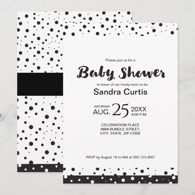 Personalisiert, schwarz und weiß, Babydusche Einladung (Vorne/Hinten)