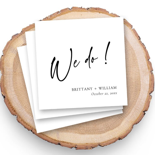 Personalisiert Schwarz und Weiß wir schreiben Hoch Serviette (Personalized wedding napkins with black and white "We Do!" script and couple names, modern design)