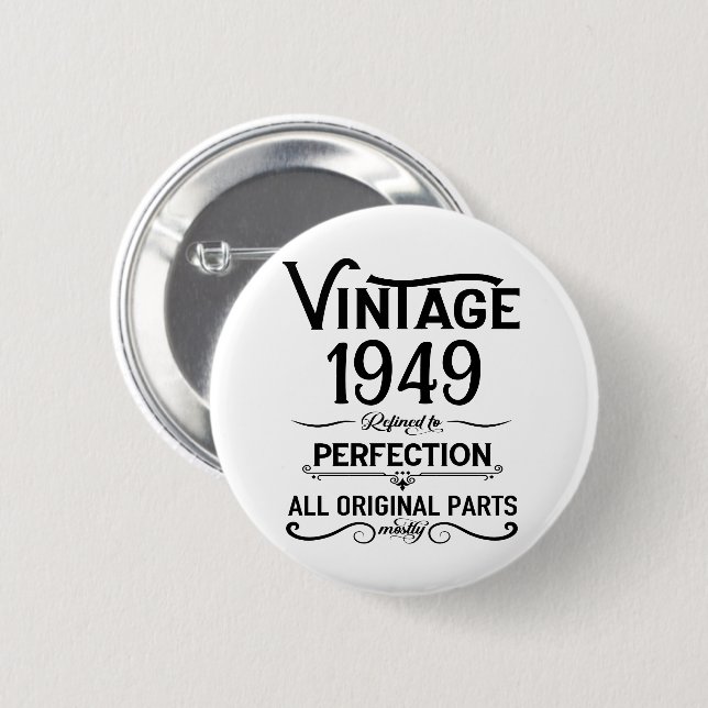 Personalisiert schwarz Vintag 75. Geburtstagsparty Button (Vorne & Hinten)