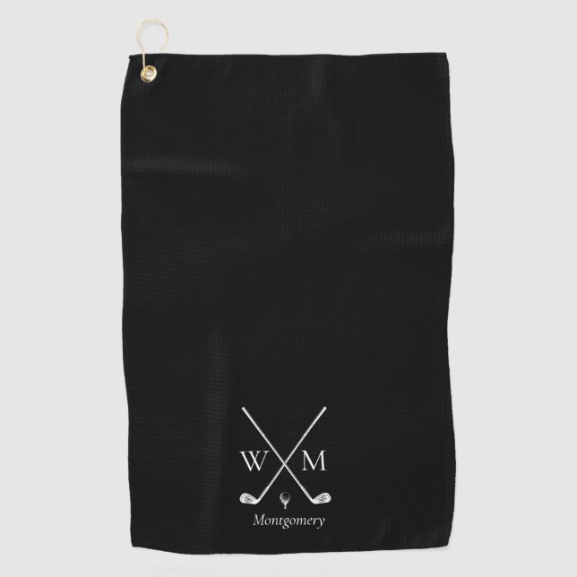 Personalisiert Schwarz/Weiß Golfhandtuch (Vorderseite)