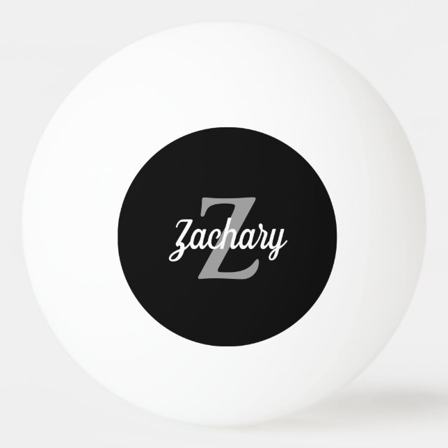 Personalisiert Schwarz-Weiß-Retro-Monogramm Tischtennisball (Vorderseite)