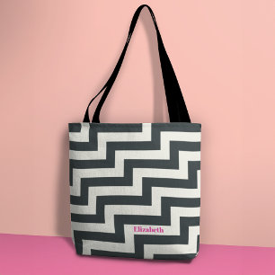 Personalisiert Schwarz-weiß rosa Fett Zig Zag Tasche