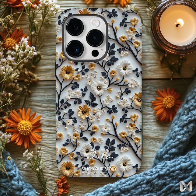 Personalisiert Schwarz, Weiß und Gold bestickt Case-Mate iPhone 14 Pro Hülle (Von Creator hochgeladen)