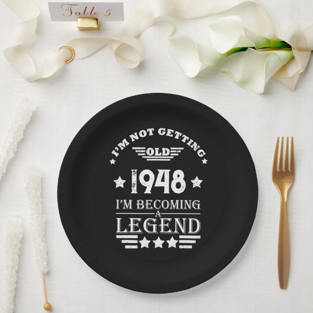 Personalisiert Schwarz-weißer Vintager 75. Geburts Pappteller (Hochzeit)