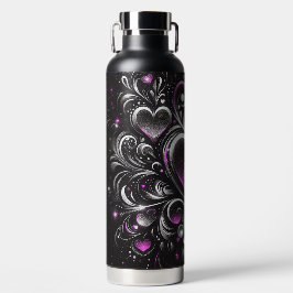 Personalisiert Schwarze und lila Glitzer Trinkflasche