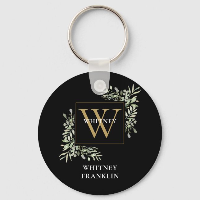 Personalisiert Schwarzes Gold Monogram Elegante Gr Schlüsselanhänger (Vorderseite)