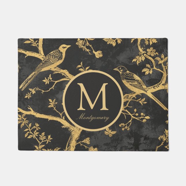 Personalisiert-Schwarzes-Gold-Monogramm Fußmatte (Vorderseite)
