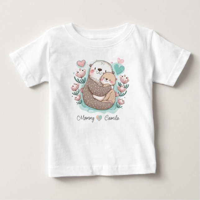 Personalisiert Sea Otter Liebe Baby T - Shirt (Vorderseite)
