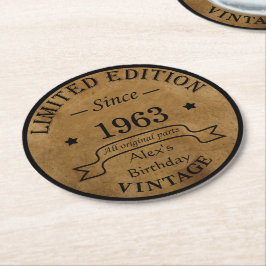 Personalisiert sechzig Vintagen Geburtstagsgeschen Runder Pappuntersetzer