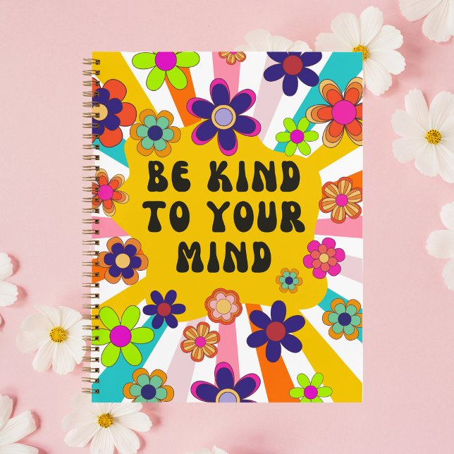 Personalisiert "Sei nett zu deinem Geist" Notizbuch (Personalized "Be Kind to Your Mind" Floral Notebook)