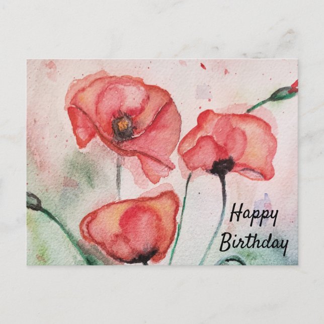 Personalisiert Sentiment Card Wasserfarbenmohn Postkarte (Vorderseite)