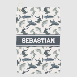 Personalisiert Shark Golf Handtuch | Aquarellhaie