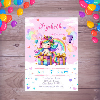 Personalisiert Shimmer Unicorn zum Geburtstag Einl Einladung