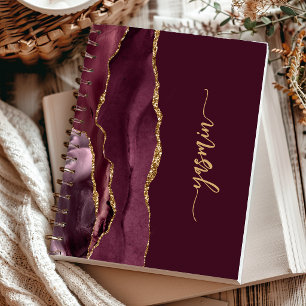 Personalisiert Signature Burgundy Gold Agate Notizbuch