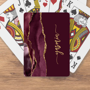 Personalisiert Signature Burgundy Gold Agate Spielkarten