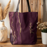 Personalisiert Signature Burgundy Gold Agate Tasche<br><div class="desc">Dieses elegante,  moderne Design mit Ihrem Namen in senkrechter goldfarbener Handschrift auf bordeauxrotem Hintergrund mit einem bordeauxfarbenen Aquarellrand,  bestickt mit goldfarbenem Imitat-Glitzer. (Um die Swashes am Anfang und am Ende des Namens behalten,  ersetzen Sie nur die Buchstaben,  indem Sie die Symbole verlassen haben.)</div>