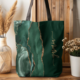 Personalisiert Signature Emerald Green Gold Agate Tasche