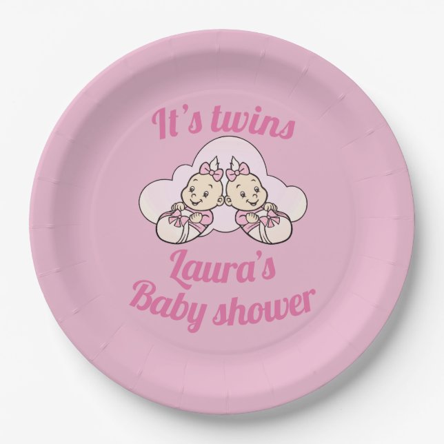 Personalisiert sind es Zwillingsbaby Dusche Party  Pappteller (Vorderseite)
