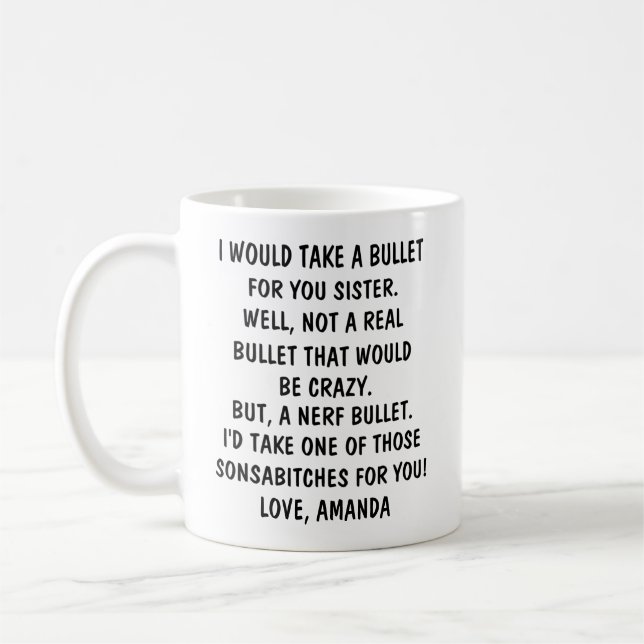 Personalisiert Sister Gips Funny Sister Gift Siste Kaffeetasse (Links)
