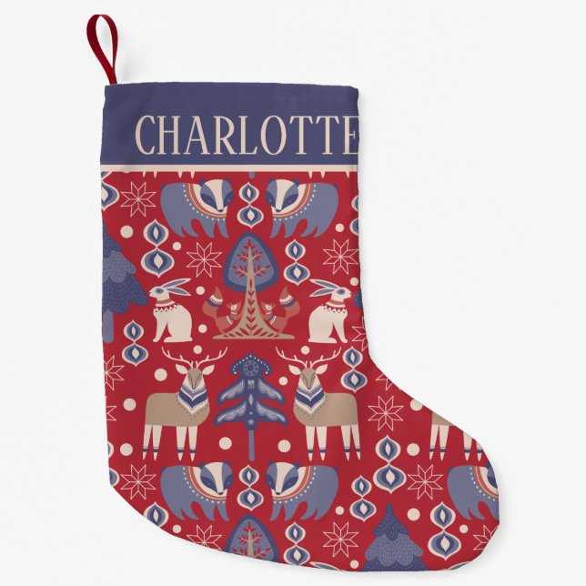Personalisiert skandinavisches Muster Nordic (2 Se Kleiner Weihnachtsstrumpf (Vorderseite)