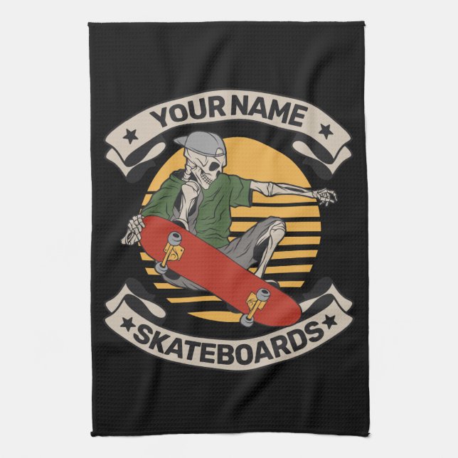 Personalisiert Skateboard Nose Grab Skeleton Skate Geschirrtuch (Vertikal)