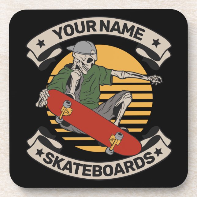 Personalisiert Skateboard Nose Grab Skeleton Skate Getränkeuntersetzer (Vorderseite)