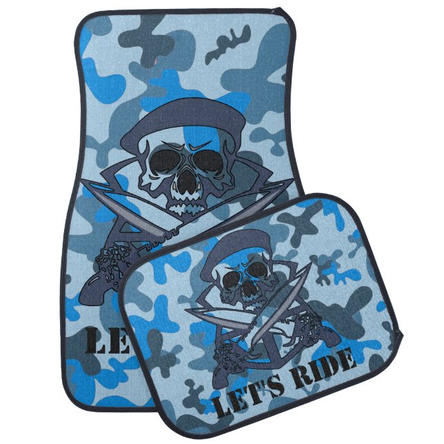 Personalisiert Skull Beret Blue Gray Camouflage Ca Autofußmatte (Set)