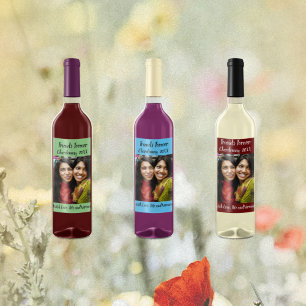 Personalisiert Sky Blue Foto Friends Forever Weinetikett