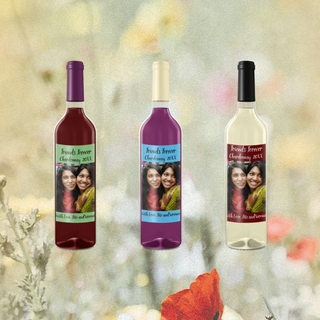 Personalisiert Sky Blue Foto Friends Forever Weinetikett (Von Creator hochgeladen)