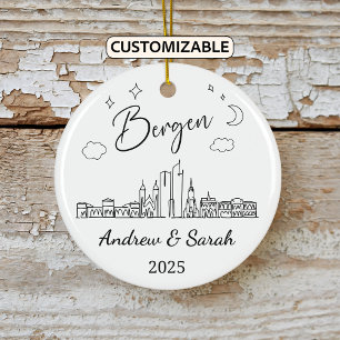 Personalisiert Skyline Bergen Ornament, Norwegen Keramik Ornament