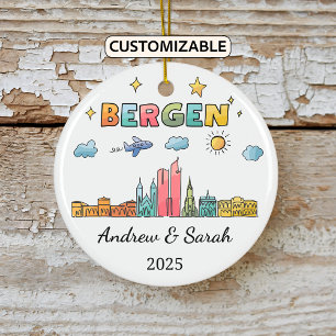 Personalisiert Skyline Bergen Ornament, Norwegen Keramik Ornament