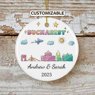 Personalisiert Skyline Bukarest Ornament, Rumänien Keramik Ornament