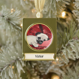Personalisiert Sleepy Mops Puppy Banner-Ornament Gold