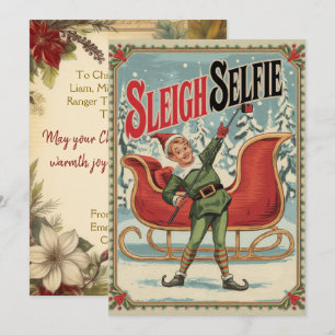 Personalisiert Sleigh Selfie Funny Vintag Feiertagskarte