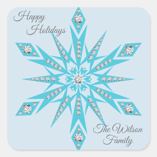 Personalisiert SNOWFLAKE Türkis Blue Diamonds Quadratischer Aufkleber (Vorderseite)