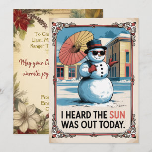 Personalisiert Snowman Sun Funny Vintag Feiertagskarte
