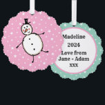 Personalisiert Snowman Weihnachten Ornament Karte<br><div class="desc">Diese personalisierte Weihnachtskarte zeigt den Snowman-Charakter der Weihnachtszeit-Crew.</div>