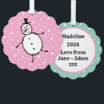Personalisiert Snowman Weihnachten Ornament Karte<br><div class="desc">Diese personalisierte Weihnachtskarte zeigt den Snowman-Charakter der Weihnachtszeit-Crew.</div>