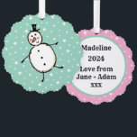 Personalisiert Snowman Weihnachten Ornament Karte<br><div class="desc">Diese personalisierte Weihnachtskarte zeigt den Snowman-Charakter der Weihnachtszeit-Crew.</div>