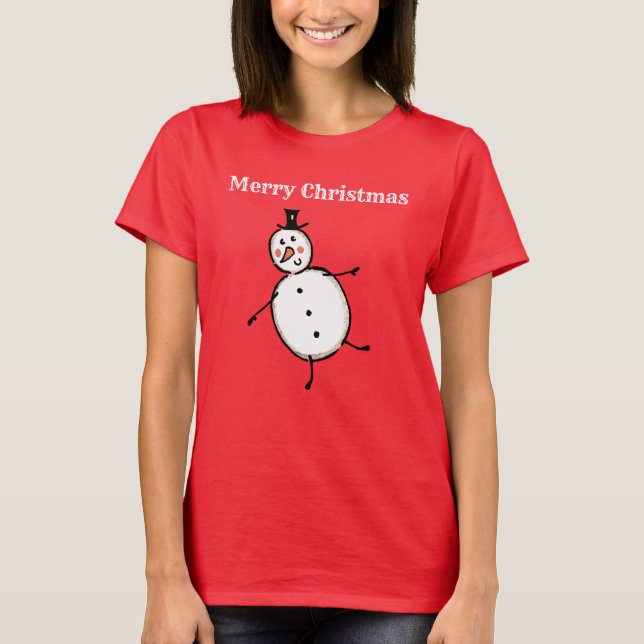 Personalisiert Snowman Weihnachten T-Shirt (Vorderseite)