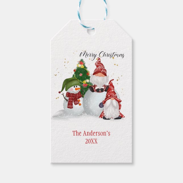 Personalisiert Snowmen Gnomes Weihnachten Geschenkanhänger (Vorderseite)
