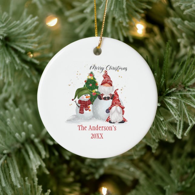 Personalisiert Snowmen Gnomes Weihnachten Keramik Ornament (Baum)