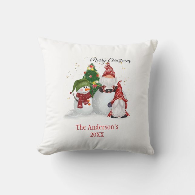 Personalisiert Snowmen Gnomes Weihnachten Kissen (Vorderseite)