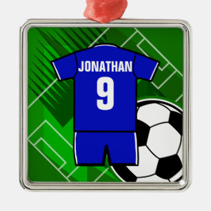Personalisiert Soccer Jersey Blue mit Weiß Ornament Aus Metall