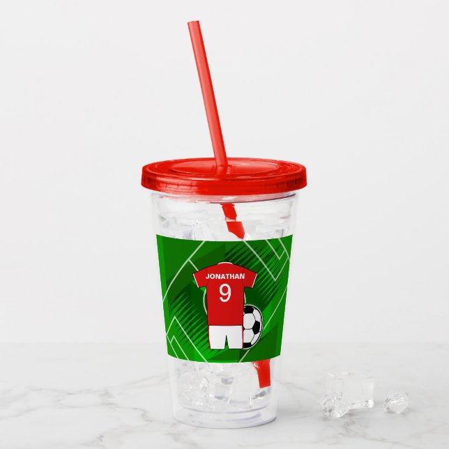 Personalisiert Soccer Jersey Red and White Acryltrinkbecher (Vorderseite Ice)