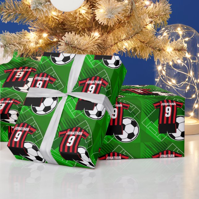Personalisiert Soccer Jersey Rot und Schwarze Stre Geschenkpapier (Feiertage)