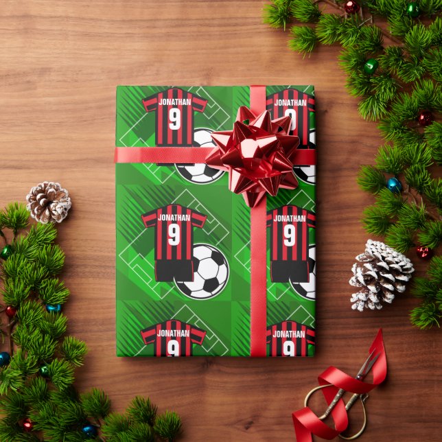 Personalisiert Soccer Jersey Rot und Schwarze Stre Geschenkpapier (Feiertagsgeschenk)