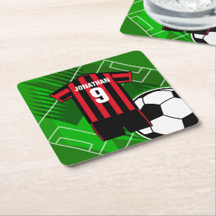 Personalisiert Soccer Jersey Rot und Schwarze Stre Rechteckiger Pappuntersetzer
