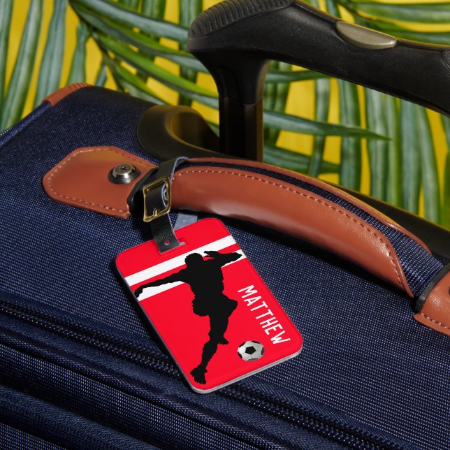 Personalisiert Soccer Mad | Footballer Red Travel Gepäckanhänger (Vorderseite Insitu 1)