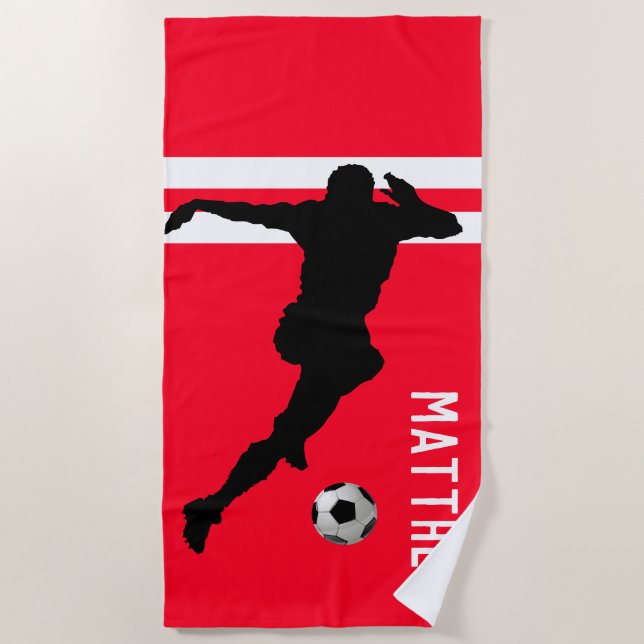 Personalisiert Soccer Mad | Fußball Red Beach Hand Strandtuch (Vorderseite)
